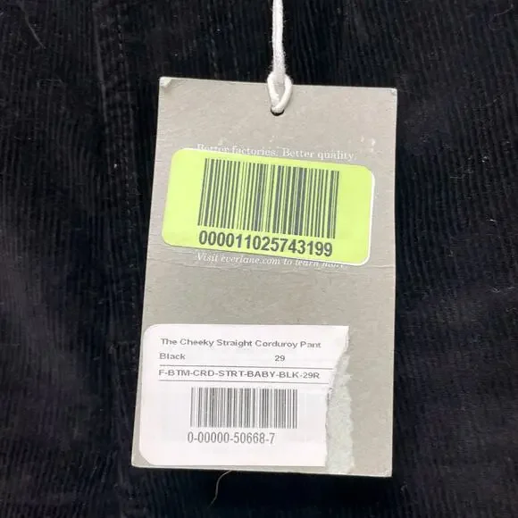 Everlane Womens Baby Cord Cheeky Pants 29 US 8 Black Corduroy Straight Leg NWT - Picture 11 of 11